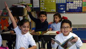 kids cheering in classroom 